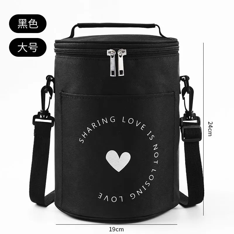 Große runde Thermische Lunchtasche Verdickte Aluminiumfolie Isolierte Bento-Tasche mit Reisbehälter Wärmetasche Mahlzeitenbeutel Oxford T...