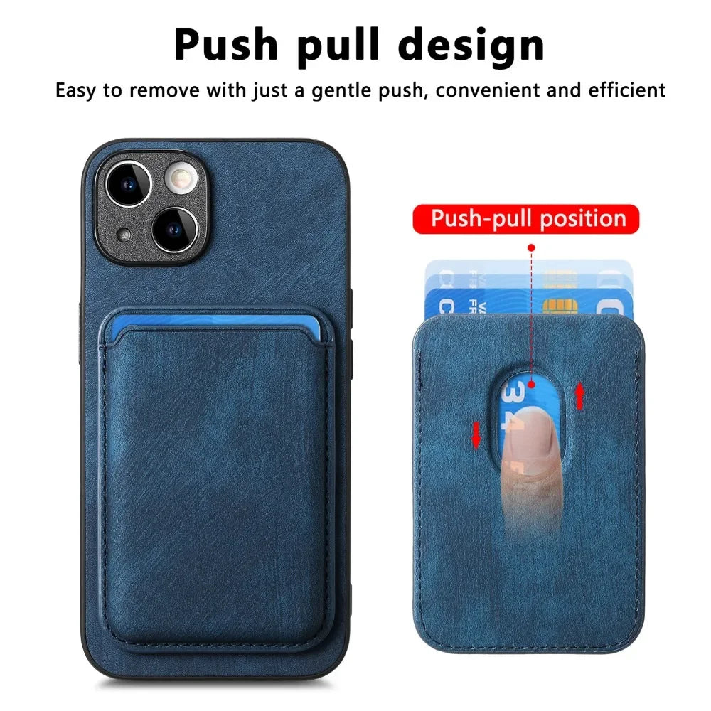 Vintage-Lederhülle mit abnehmbarem magnetischem Kartenhalter für iPhone 17 Air 16e 16 Pro Max 15 14 Plus 13 12 11