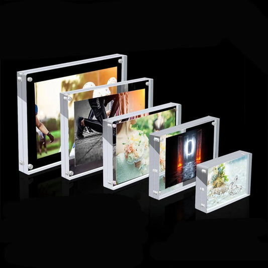 1pc Transparent Acrylic Picture Frame Magnetic Double Poster Display Stand 5.5x8.2cm, 6x9cm, 7x10.5cm, 9x12.8cm, 10x15cm