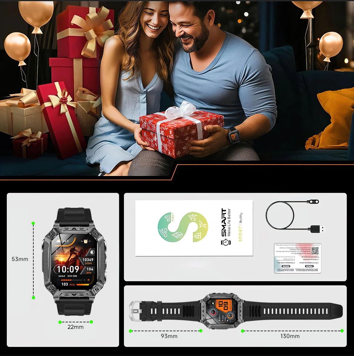Montre connectée homme 2026 avec batterie ultra-large intégrée de 1400 mAh, GPS extérieur, écran AMOLED de 2,01", étanche 10 ATM, appel BT