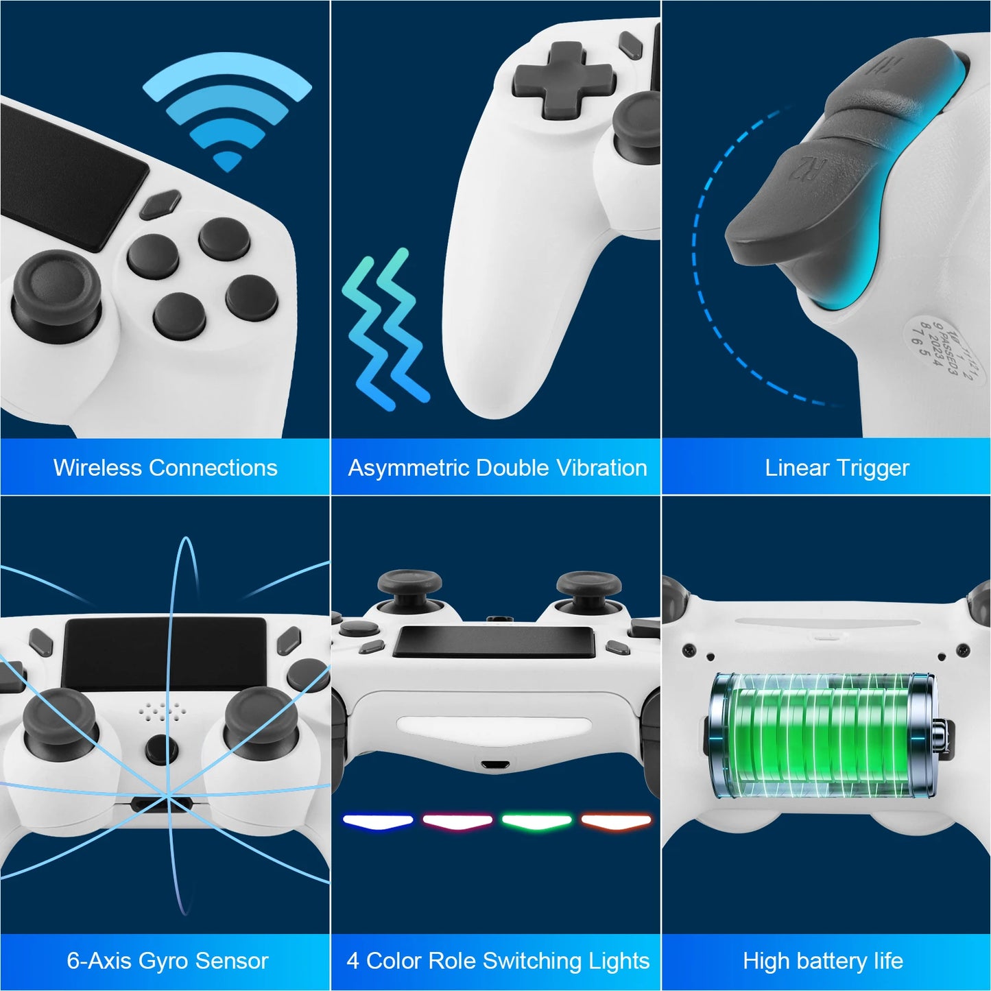 GAMINJA Kabelloses Gamepad mit 6-Achsen-Gyroskop, PC-Joystick, Touchpad, Dual-Vibration für PS4, PS3, PC, Multifunktions-Controller