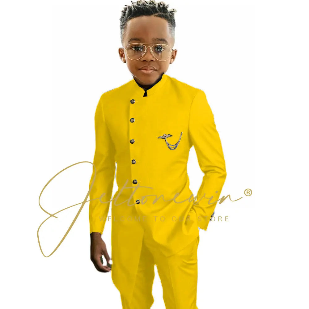 Königsblaues afrikanisches Design Jungen-Anzüge Set für Hochzeit Formeller Smoking Kinder Kostüm Klavieraufführung Maßgeschneiderte Kinder