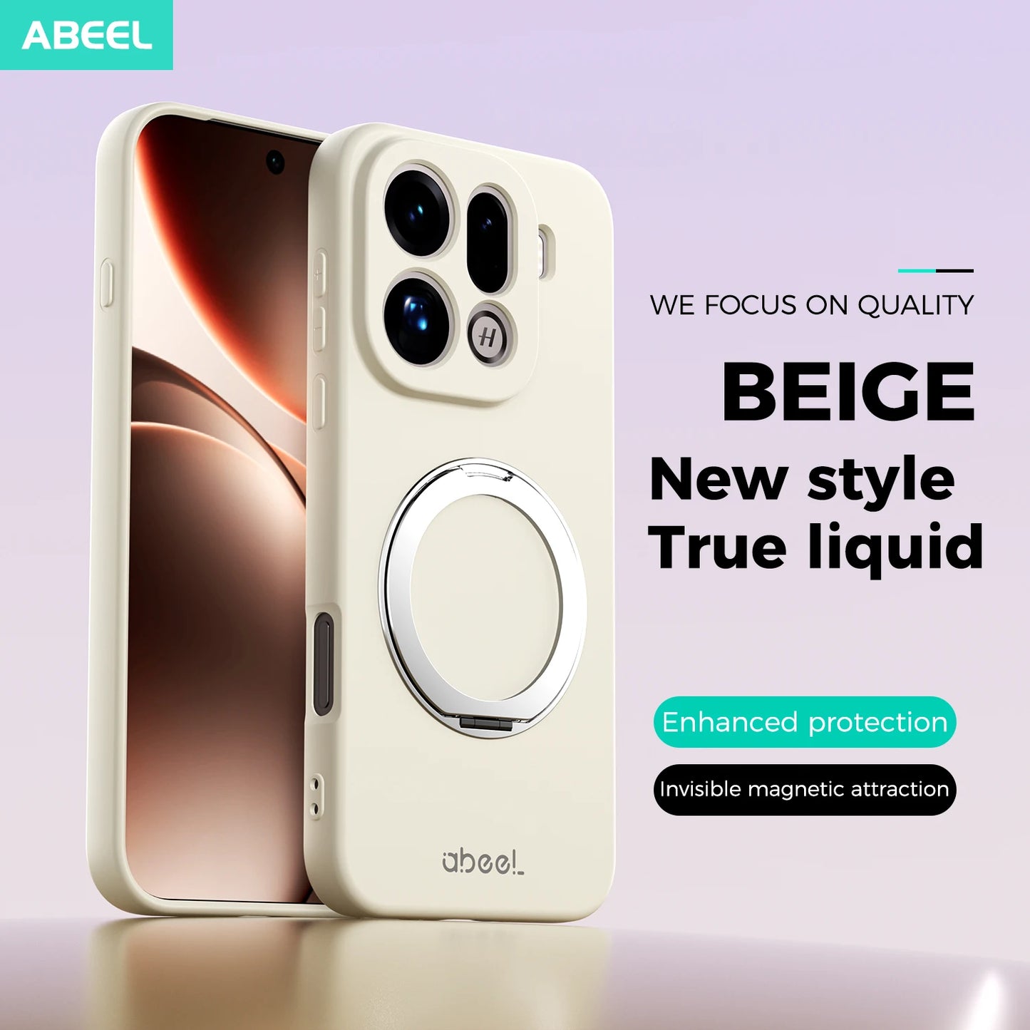 Pour étui OPPO Find X9 Pro en silicone liquide doux au toucher avec support magnétique pour anneau et doublure en fourrure, coque de téléphone portable souple