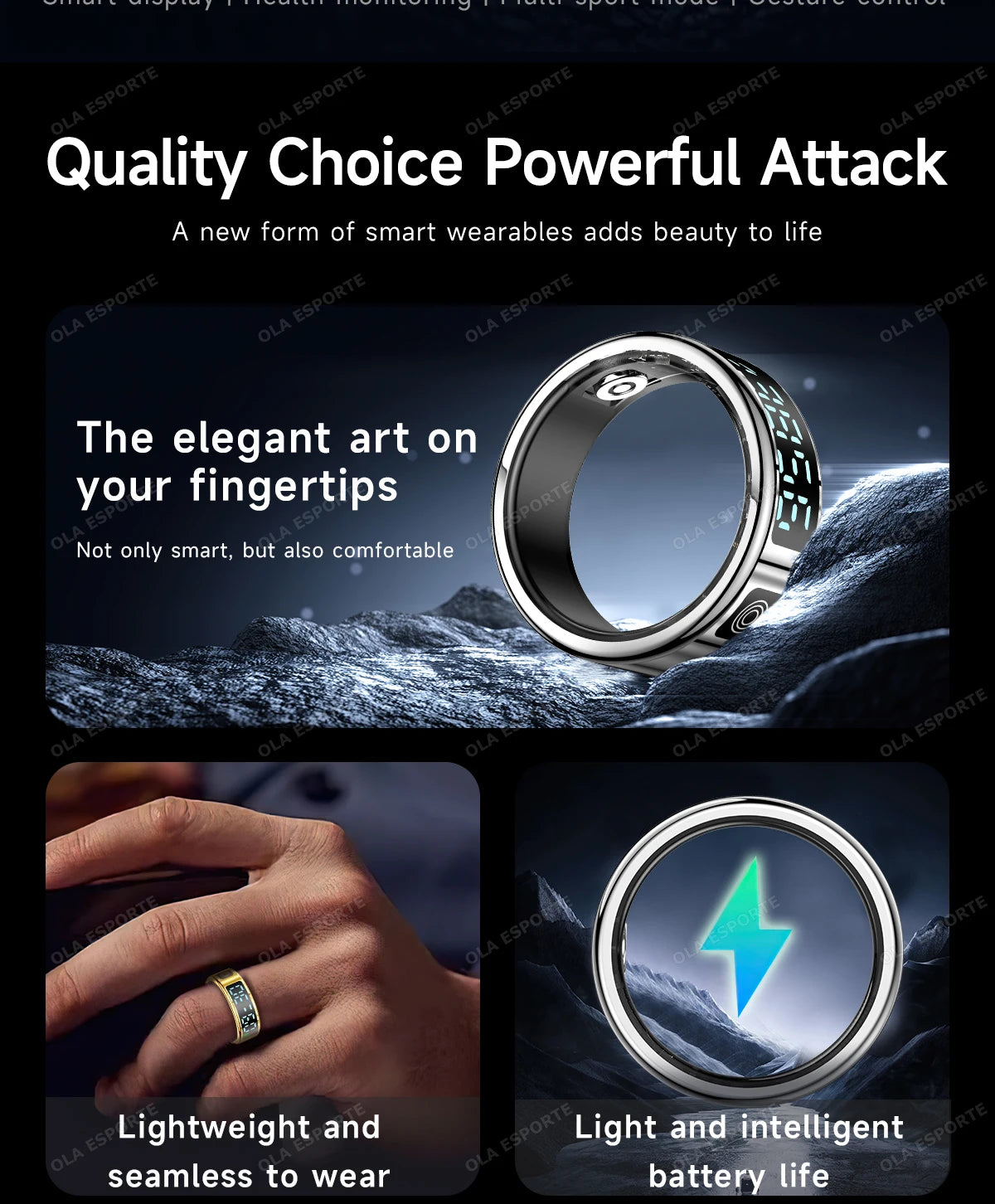 New LED Display Screen Smart Ring 5ATM Waterproof Heart Rate Sleep Multi Function Fitness Sports Rings Pedometer Men's women's