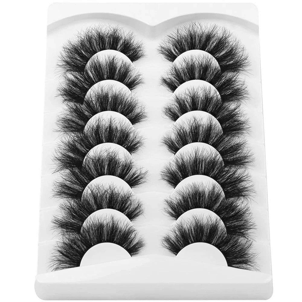 Lot de 7 paires de faux cils en vison artificiel, épais, volumineux, effet œil de chat dramatique, longues bandes, aspect vaporeux