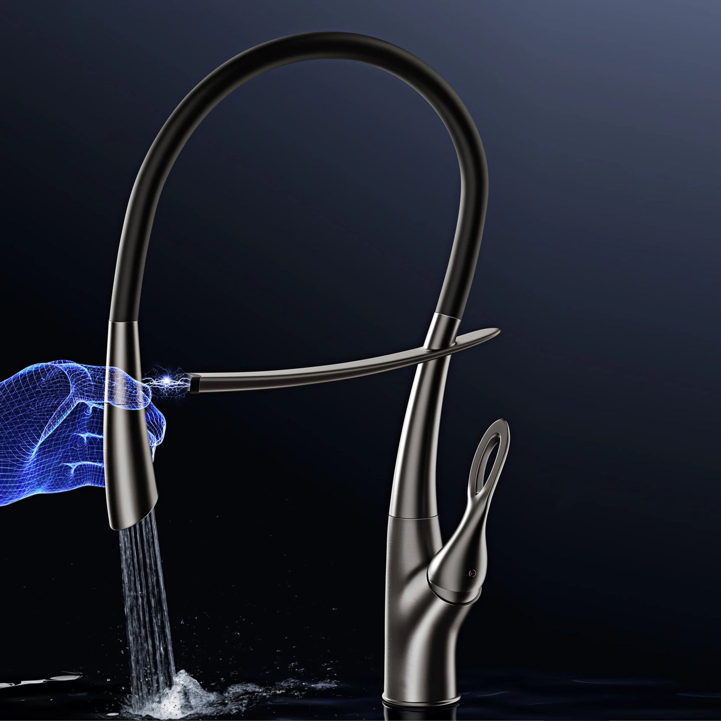 Mitigeur de cuisine Gestan en laiton brossé doré avec interrupteur tactile, cartouche céramique monotrou, robinet d'évier eau chaude et froide