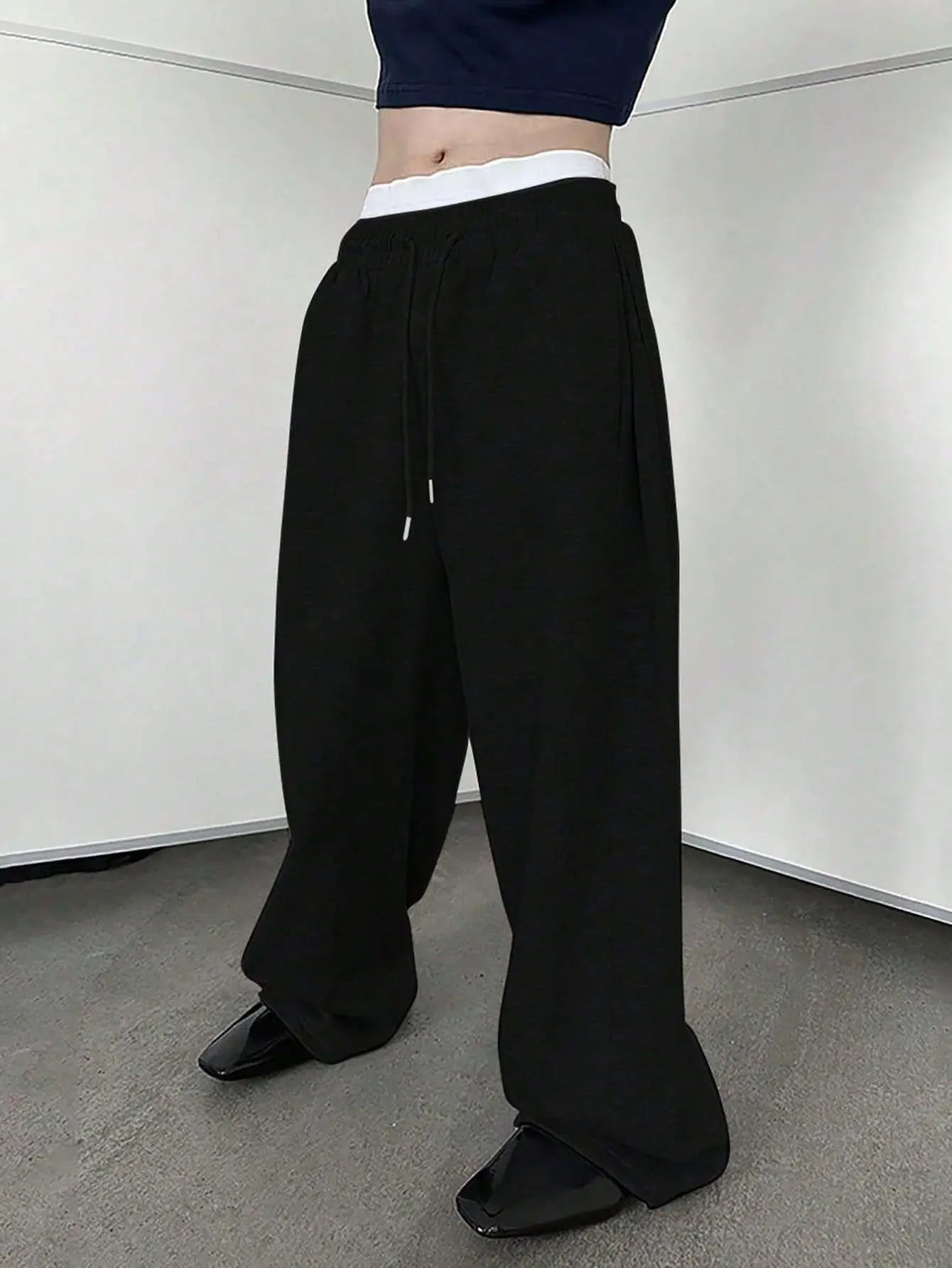 Pantalon de survêtement large Y2K Harajuku pour femmes, streetwear, ample, surdimensionné, gris, de sport, taille haute, avec cordon de serrage, décontracté
