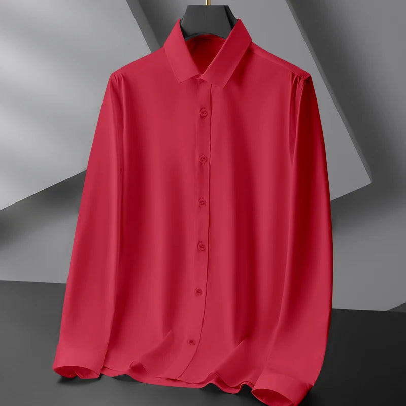 New Men's Business Casual Long Sleeved Solid Color Shirt Wrinkle Resistant Wrinkle Free Comfortable All Season Versatile Top