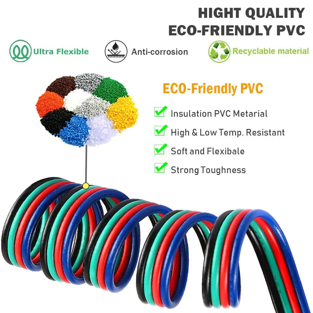 DC 12V 4Pin Extension Power Cable 5m 10m 20m 50m LED Connect Wire Tinned Copper Electrical Cord For SMD2835 5050 LED Strip Light