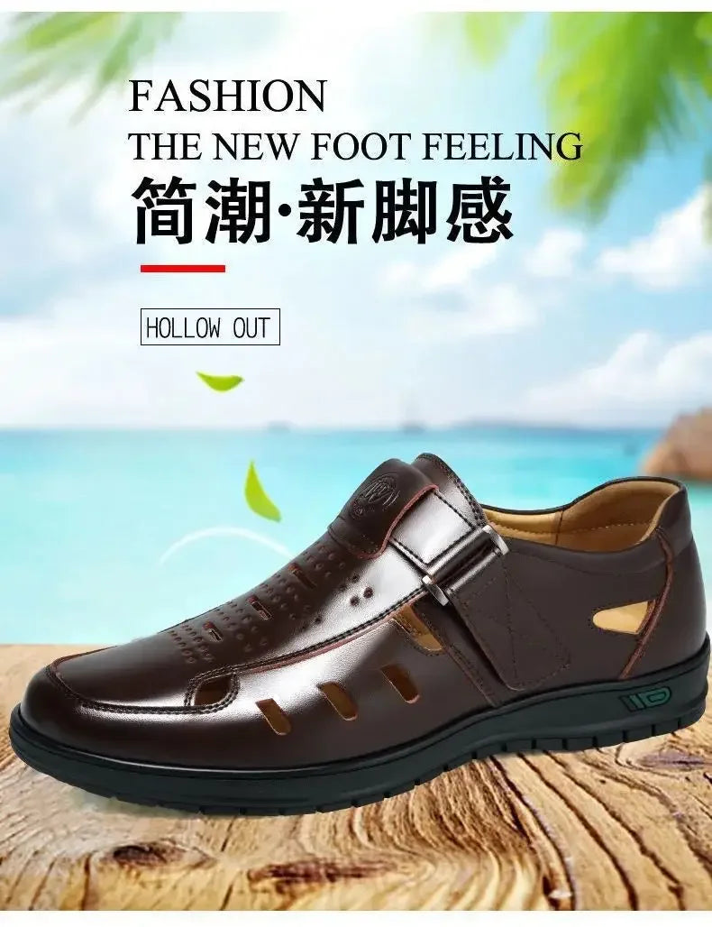 Sandales Homme en Cuir Véritable Chaussures Décontractées Respirantes d'Été pour Homme Sabots à Enfiler Extérieur Antidérapantes Faites à la Main Sandales
