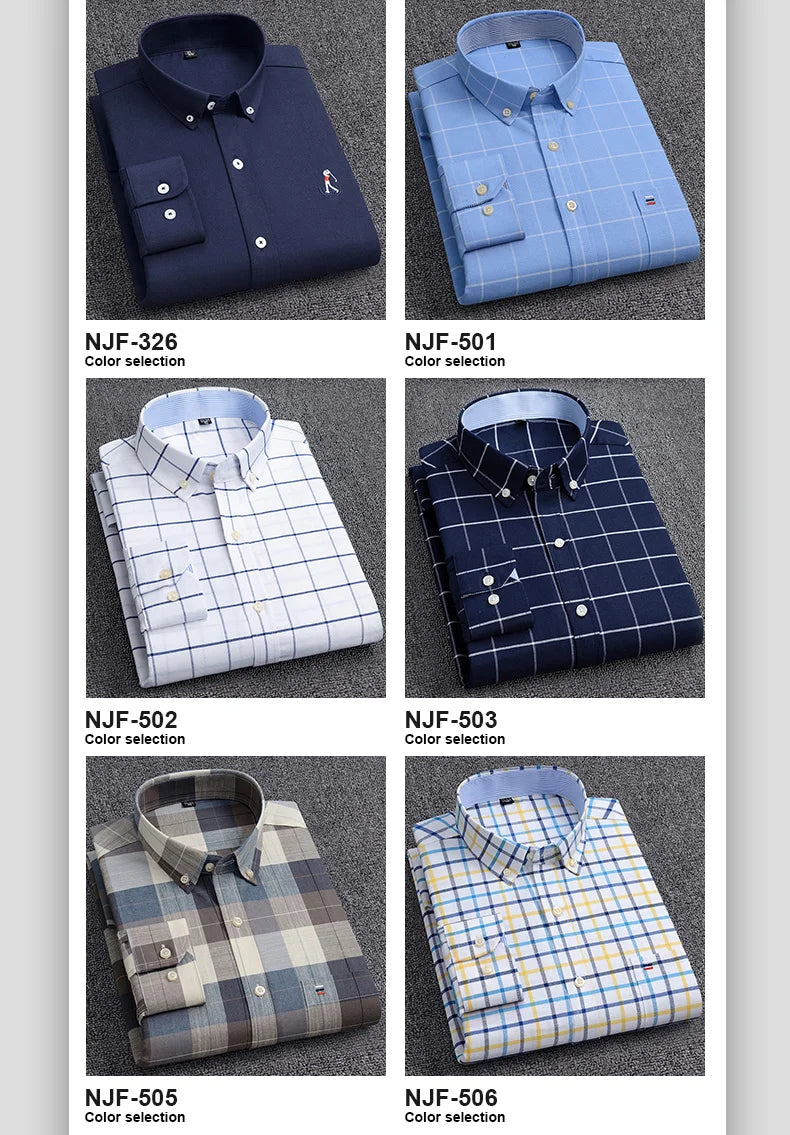 100-220 catties Plus Size Men's Shirt 100% Cotton Long Sleeve Business Casual All Oxford Spinning Plus Size Plaid Shirt
