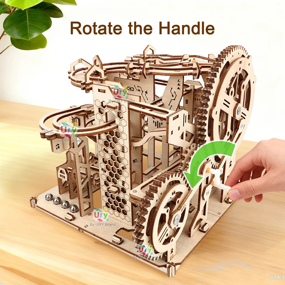 Ury 3D Wooden Puzzle Marble Run Set Track Device Mechanical Manual Model Science High Difficulty Maze Ball Assembly Toy for Boys