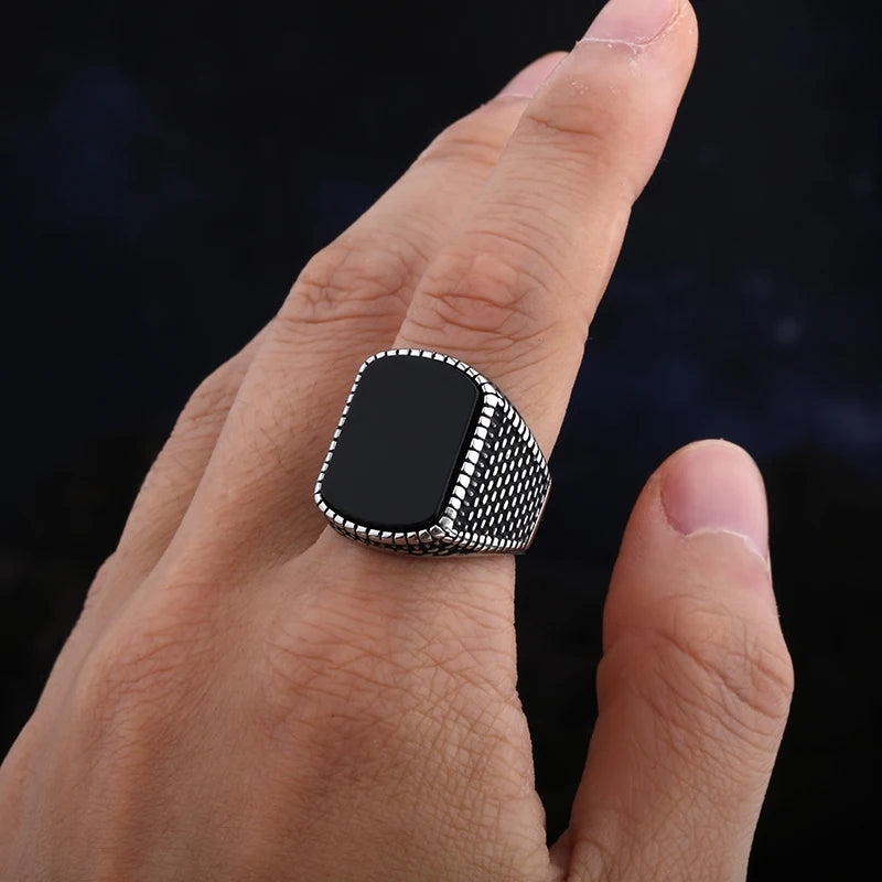 Simple Mode Edelstahl mit schwarzem Achatstein Ringe für Herren Damen Hochwertiger Hochzeitsschmuck Geschenke Dropshipping