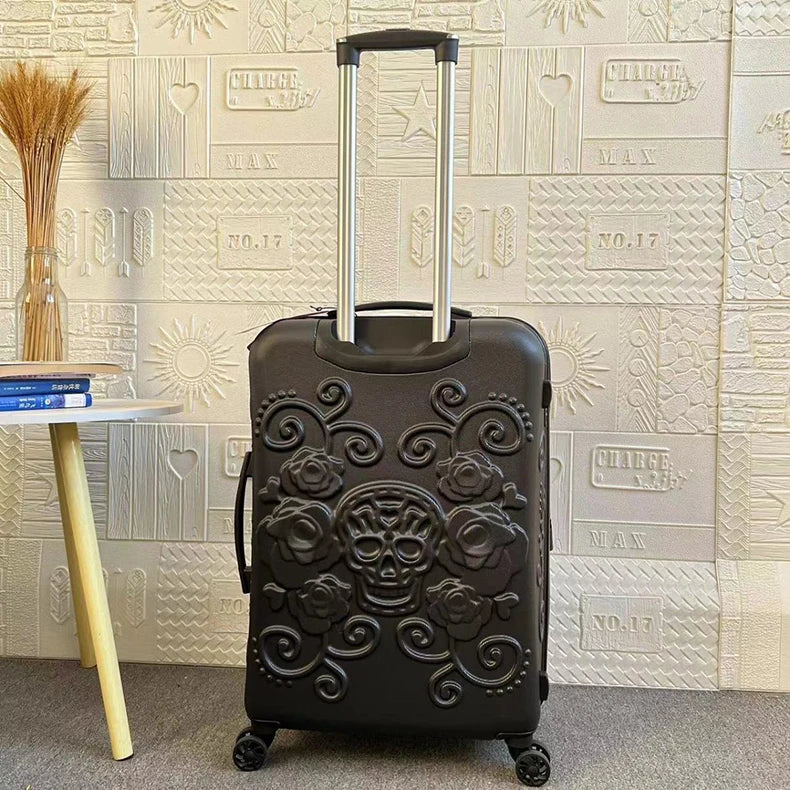 Personality pop elements travel luggage Punk Trend Skeleton suitcase 20" boarding box 24/28" customs lock carry on trolley bag