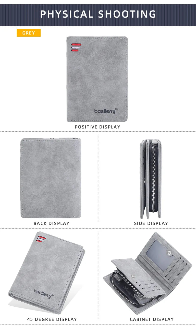 Baellerry Portefeuilles en Cuir pour Hommes Fermeture Éclair Porte-Monnaie Court Hipster Porte-Cartes de Crédit Inserts Portefeuilles Vintage