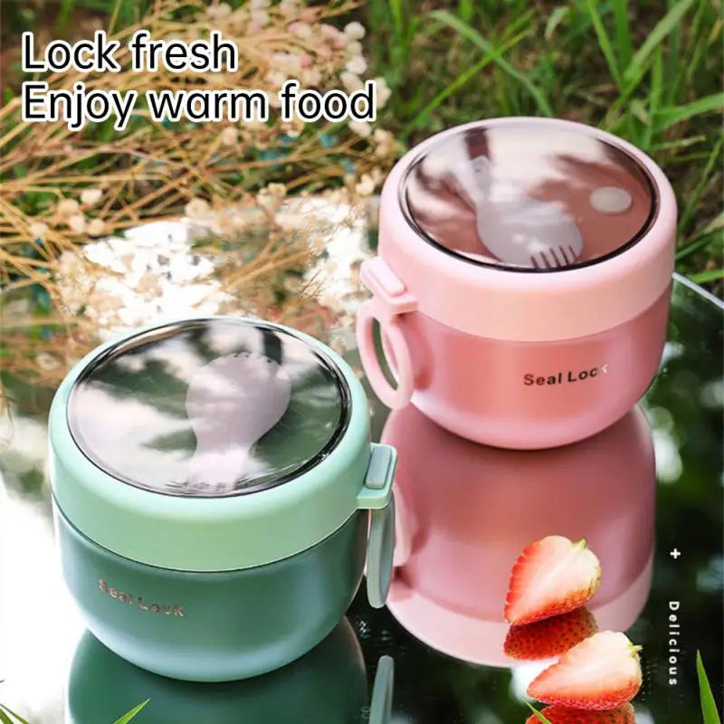 600ml Lebensmittel-Thermobehälter Isolierter Suppenbecher Thermoskanne Edelstahl Brotdose Thermo Warmhalte-Vakuumbecher mit Löffel