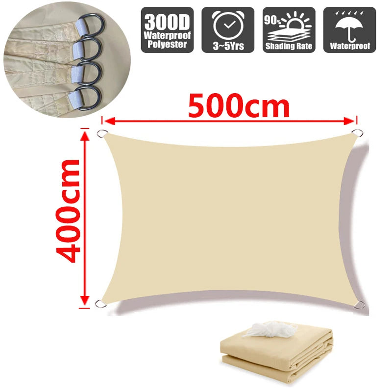 Sonnensegel für den Außenbereich, 300D Polyester, wasserdicht, UV-beständig, für Terrasse, Carport, Garten usw.