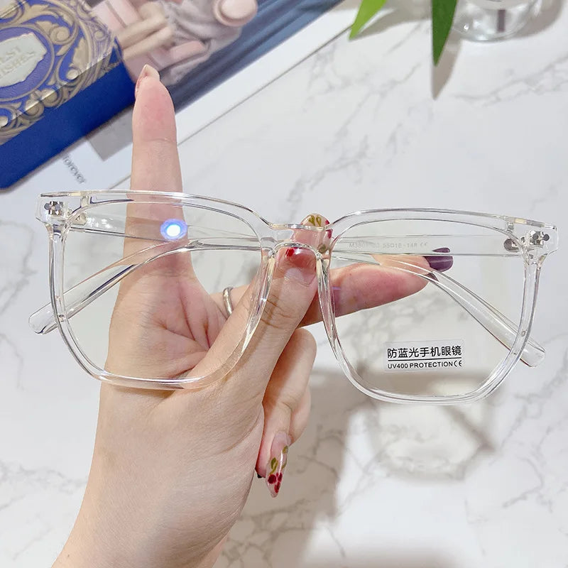 Rechteckige Myopie-Brille für Damen und Herren, Anti-Blau-Licht, übergroß, Unisex, luxuriös, klare Dioptrien-Korrekturbrille 0 bis -6.0