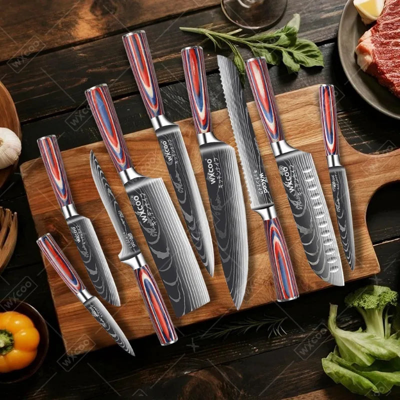 Professional Kitchen Chef's Knife Damascus Japanese Santoku Slicing Knife Meat Cleaver Stainless Steel Butcher Knife with Box