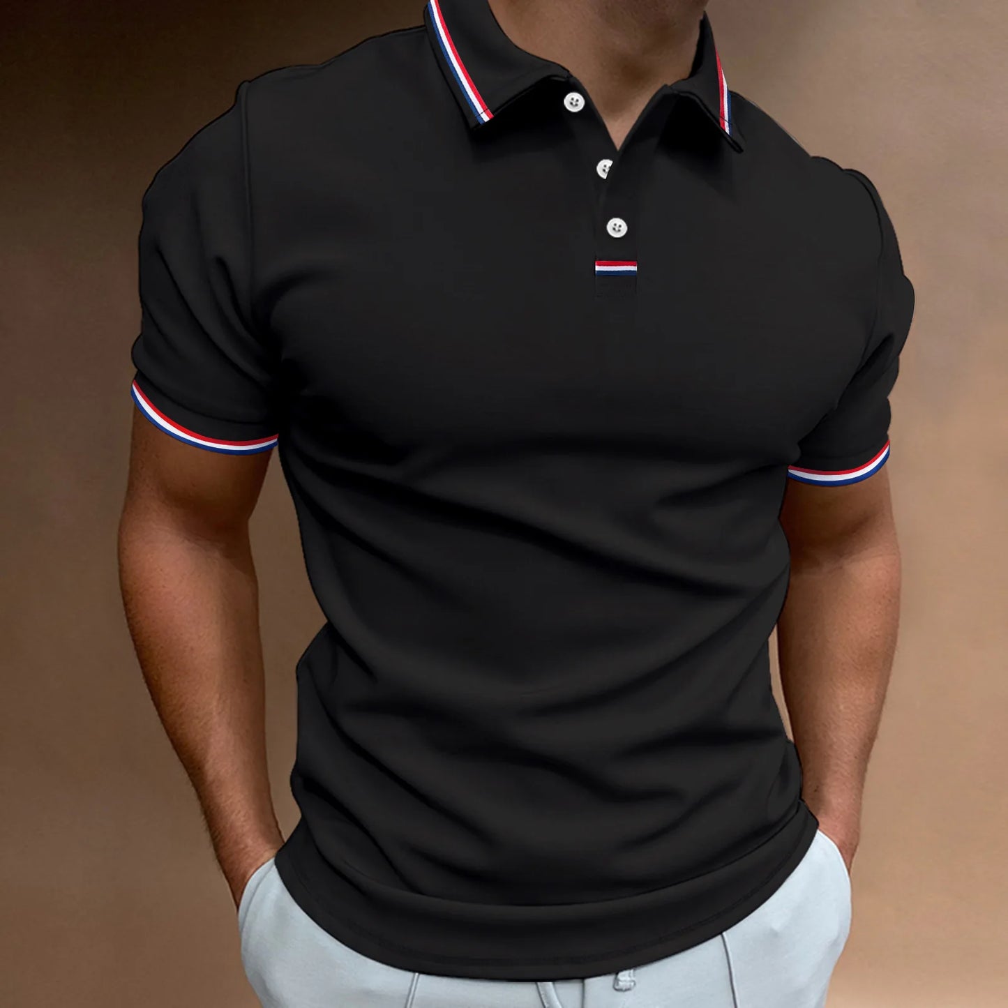 Men's Quick-Drying Solid Color Polo Shirt Summer Elastic Collared Short-Sleeved Sports T-Shirt for Active Wear
