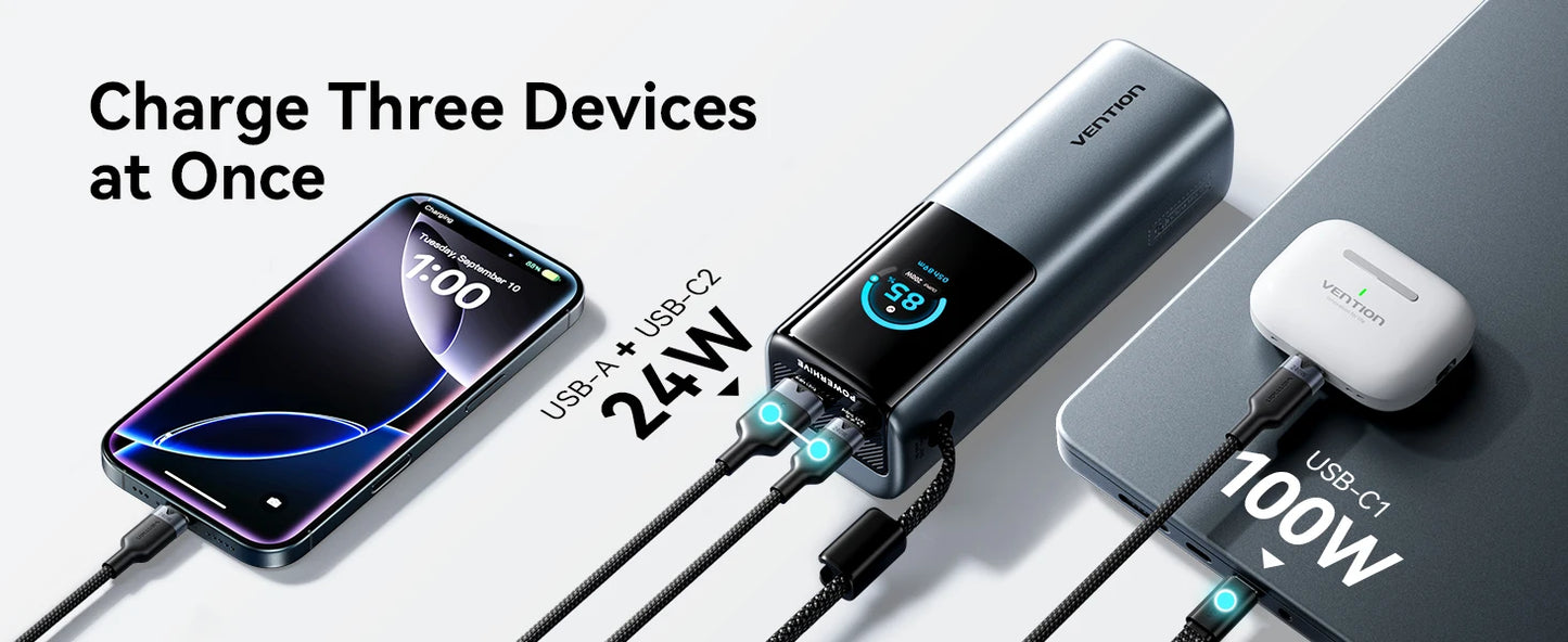 Vention 27000mAh Powerbank 200W PD Schnellladegerät für MacBook Laptop Tragbare Powerbank Externe Batterie für iPhone 17 Samsung 26