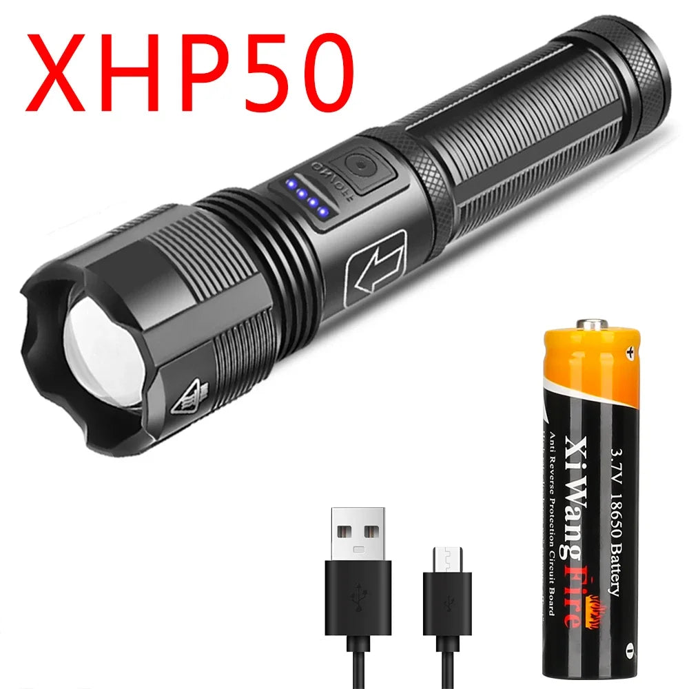 XHP70 Lampenperlen 3000 Lumen Superhelle Taschenlampe Wiederaufladbare LED-Taschenlampen Leistungsstarke Taschenlampe für Camping-Notfälle