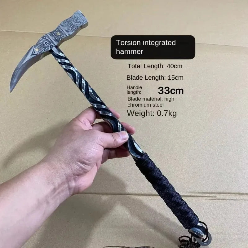 Marteau Sanglier 40cm Forgé à la Main Marteau Intégré Outil Multifonctionnel Marteau à Main de Camping Outils et équipement de jardinage