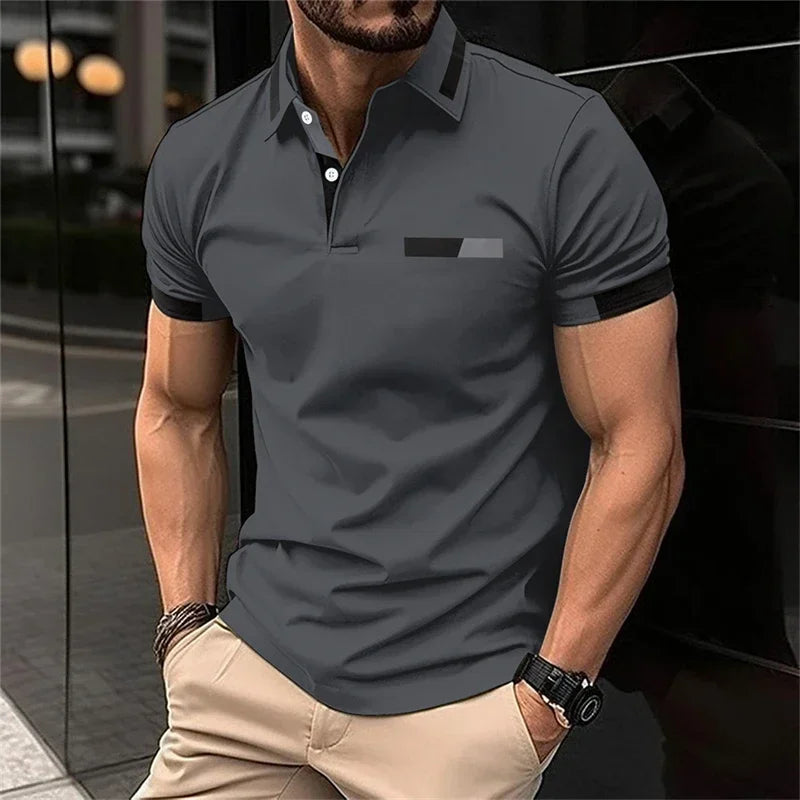 T-shirt Polo Homme de Sport Décontracté Fitness Gym Running Élastique Manches Courtes Col Revers Haut Homme Coupe Slim