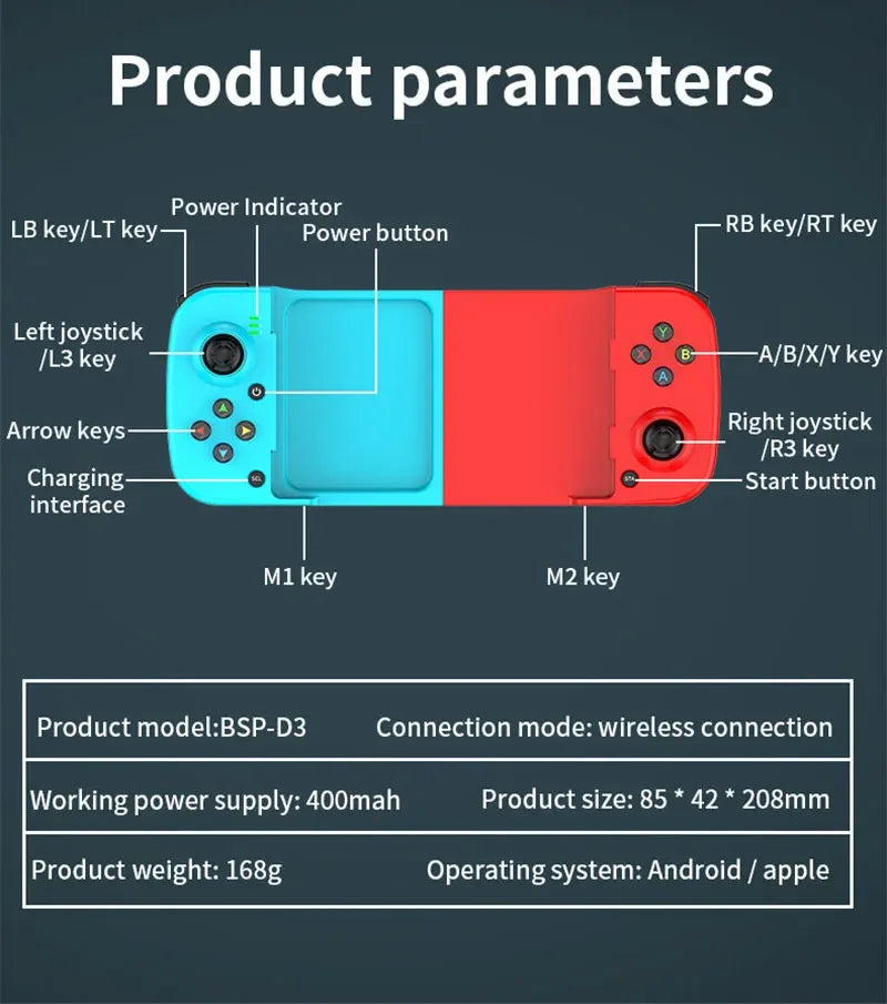 Kabelloser BT 5.0 ausziehbarer Gamecontroller für Mobiltelefon Android IOS Gamepad Joystick Eat Chicken Gamepad für PS4 Switch PC