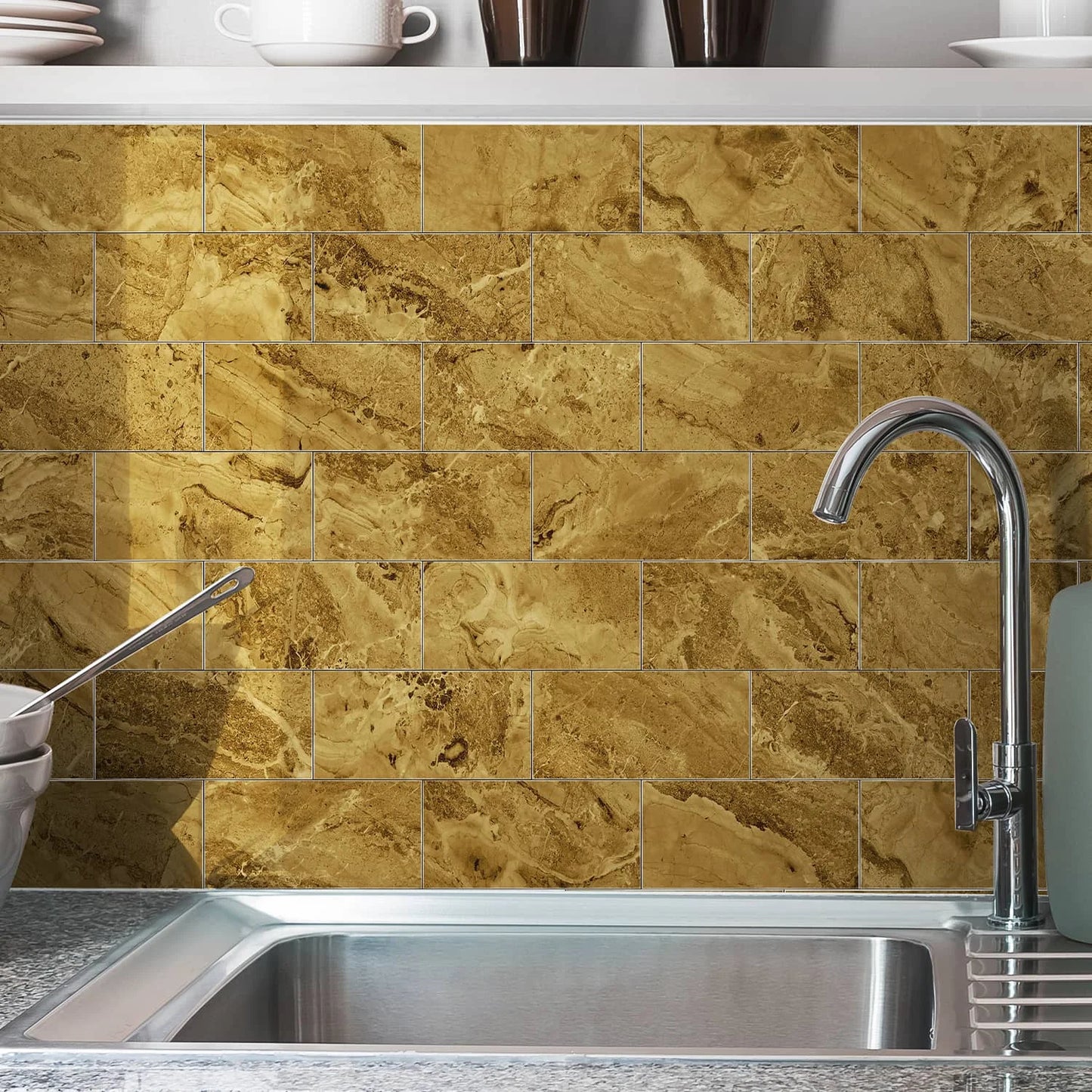 24 PCS Autocollants épais en carreaux de céramique PET imperméables autocollants de cuisine salle de bain marbre décoration de la maison autocollants muraux en cristal