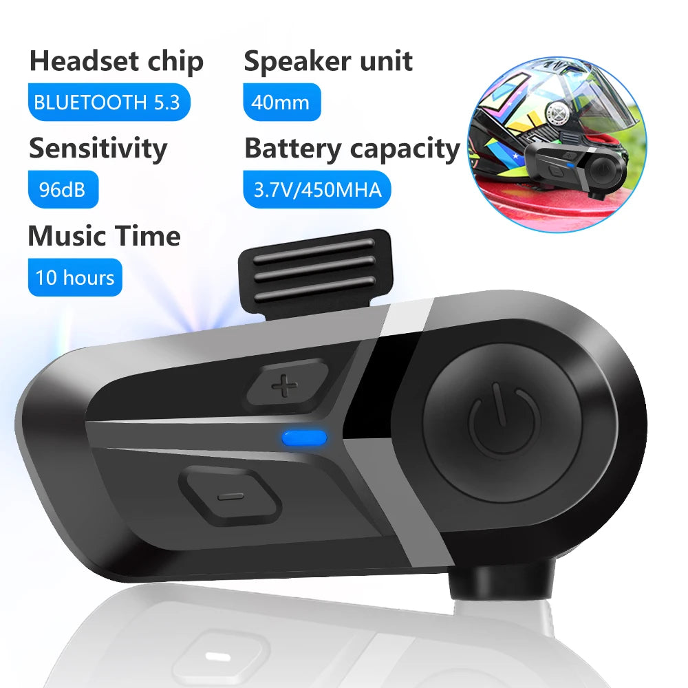 Casque de moto sans fil Bluetooth 5.3, appels mains libres, téléphone, écouteurs de moto étanches, lecteur de musique, casque de moto