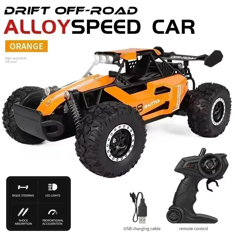 DK087 Voiture RC Tout-terrain 20KM/H 2WD Télécommandée 1:16 Coque Métal Phares LED Voiture Jouet RC pour Cadeaux