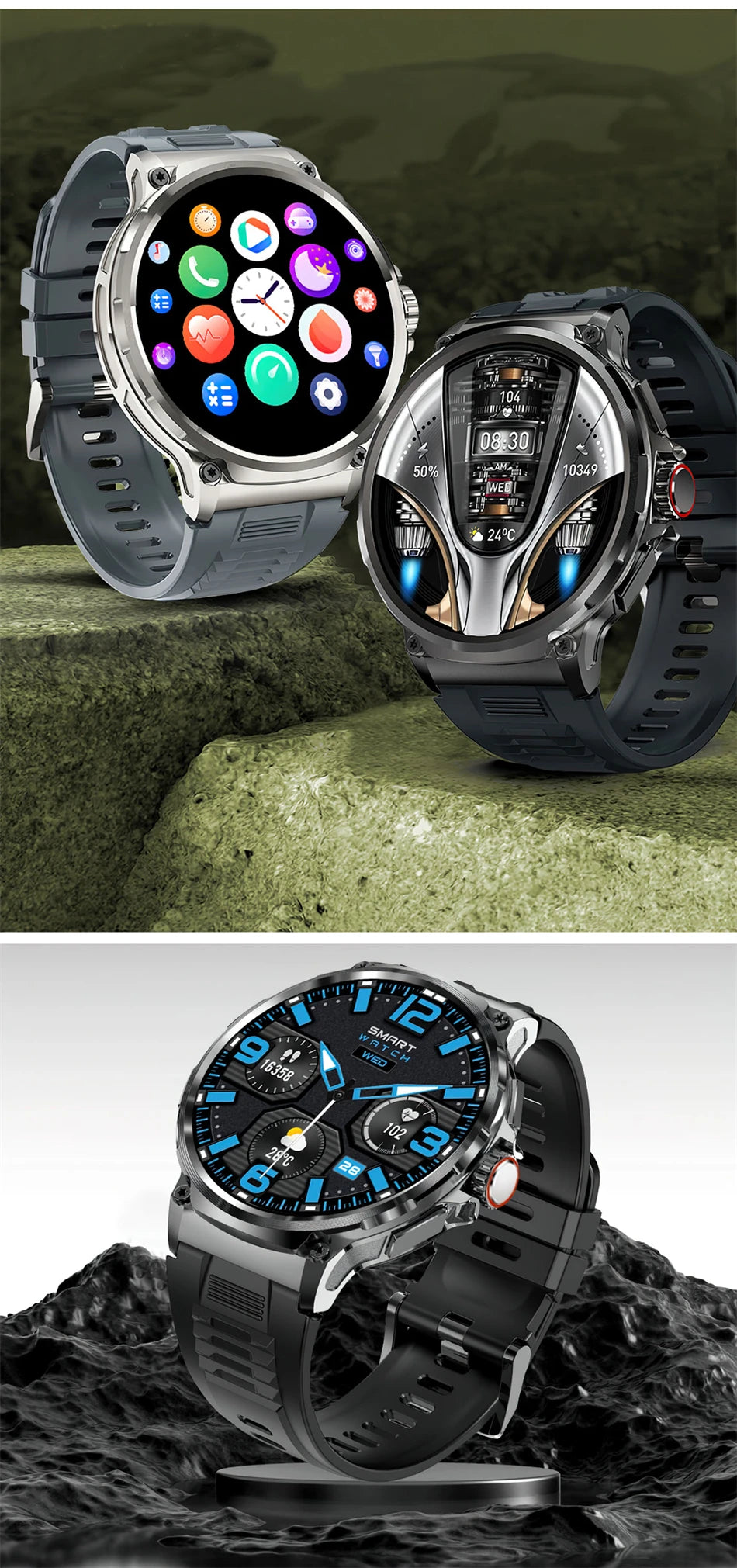 Montre connectée intelligente GPS homme 2026, écran AMOLED HD 1,85 pouces, batterie 710 mAh, appels Bluetooth, pour Android et iOS
