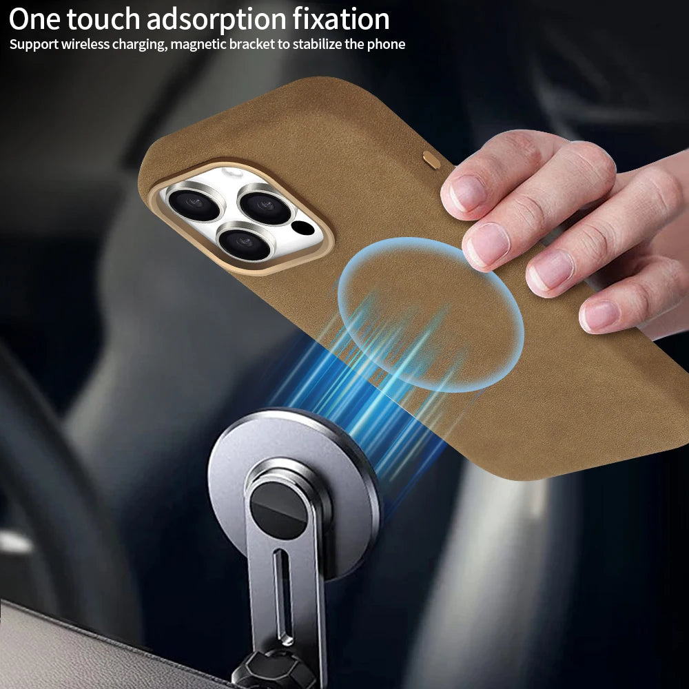 Wildleder-Handyhülle für iPhone 17 Pro mit magnetischem kabellosem Laden, stoßfeste Abdeckung, kompatibel mit iPhone 17 16 15 Pro Max