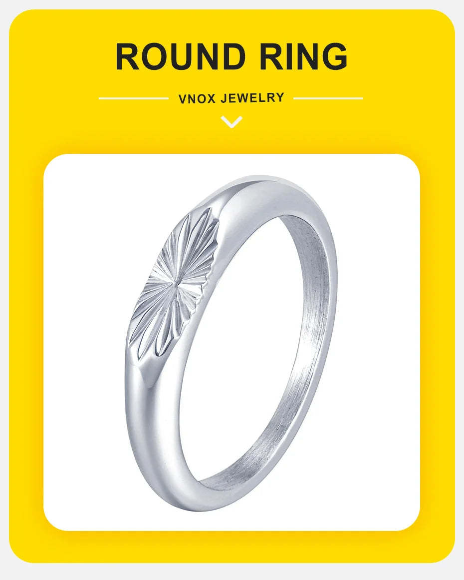 Vnox versilberter Edelstahlring für Herren, Ringe mit Blumenmuster und elliptischer Oberfläche 4 x 9,2 mm, minimalistischer Ring, modische Geschenke
