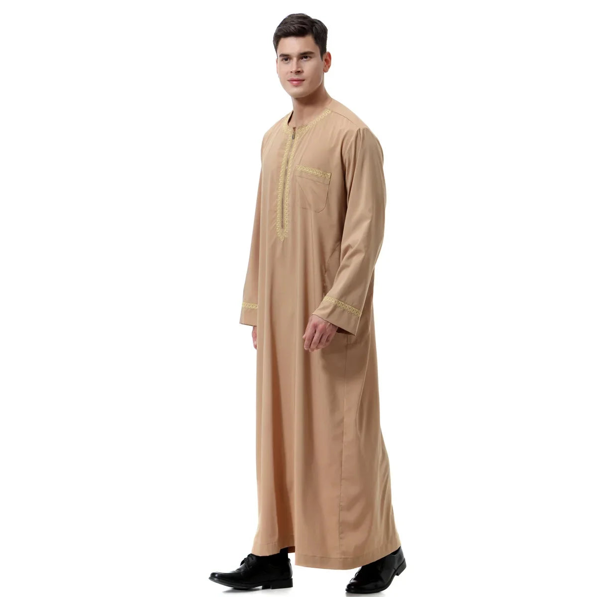 Jubba Thobe Homme Musulman Imprimé Fermeture Éclair Kimono Longue Robe Saoudienne Islamique Musulman Vêtements Abaya Caftan Islam Dubaï Robe Arabe