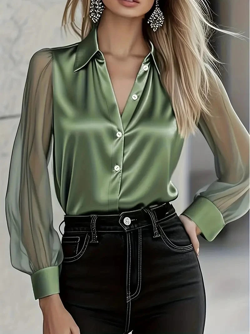 Chemisier femme en satin haut de gamme, manches longues, polyvalent, style automne, qui réduit l'âge
