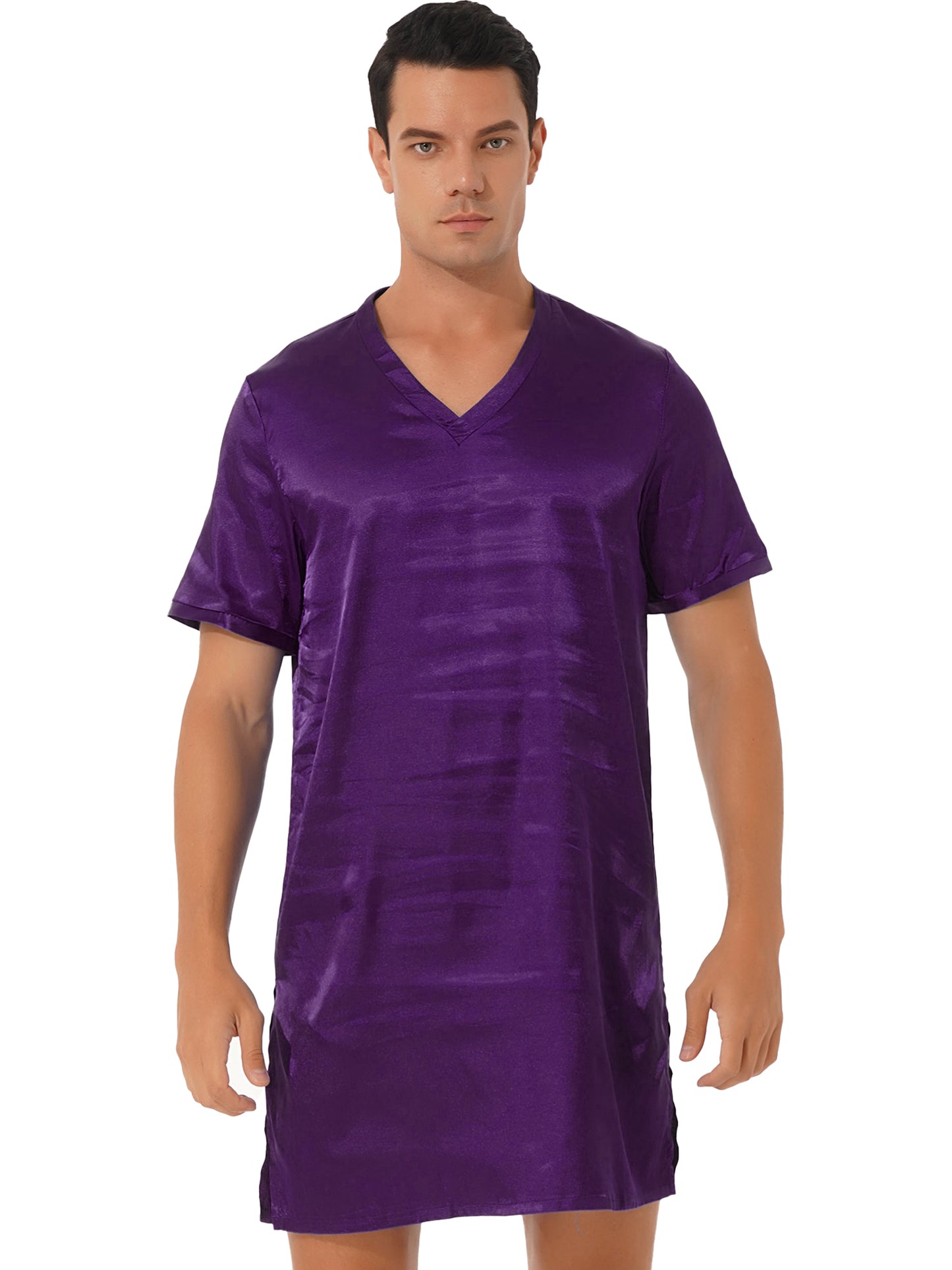 Damen Herren Seidensatin Pyjamas Schlafanzug Kurzarm Nachthemd Kimono Bademantel Schlafrock Morgenmantel Sommer Nachthemd Homewear