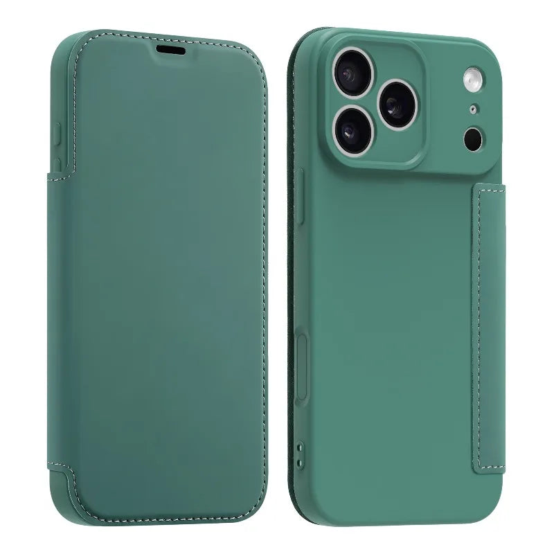 Luxury Leather Original Liquid Silicone Flip Wallet Card Case For iPhone 17 16 15 14 11 12 13 Pro Max Air XS 8 7 Plus Soft Cover
