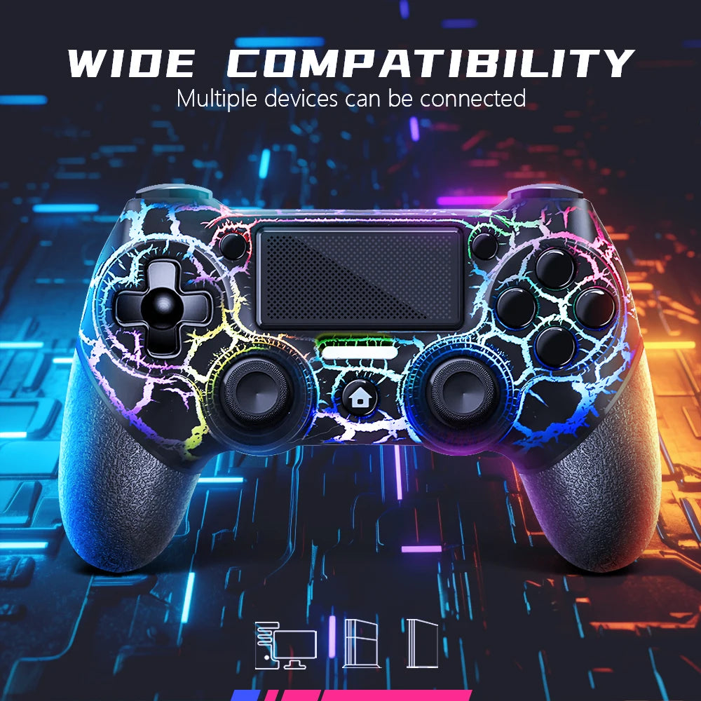 AceGamer RGB Wireless Controller for PS4 Black/White Crack Led with RGB Light,1000mAh Compatible with PS4/Slim/Pro/PC