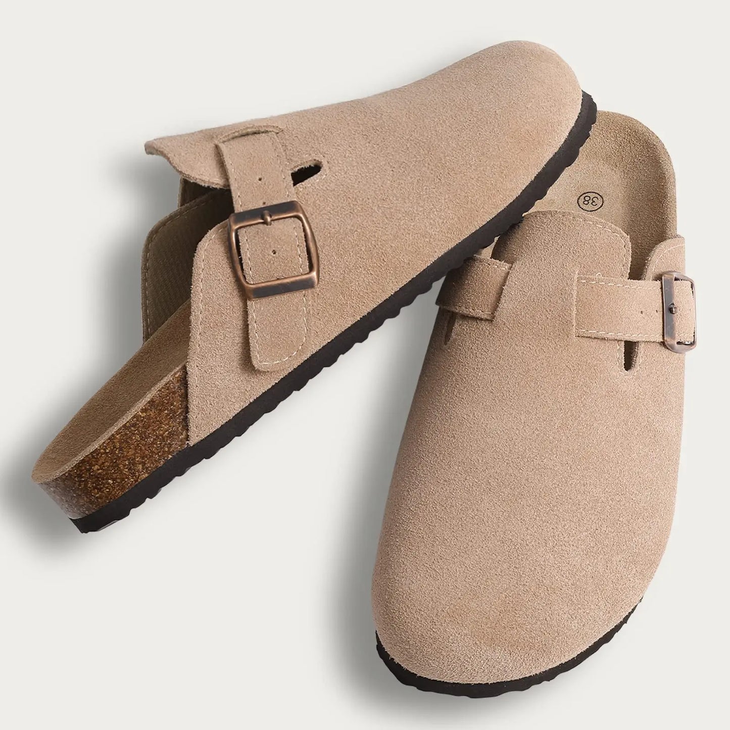 KIDMI Wildleder-Clogs für Damen Herren Pantoletten Korkfußbett Sandalen mit Fußgewölbestütze Modische rutschfeste Outdoor-Strandschuhe Hausschuhe