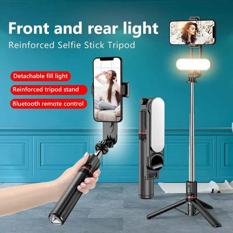 Wireless Bluetooth Selfie Stick Foldable Portable Tripods with Fill Light Shutter Remote Control For Smartphone Video Recording
