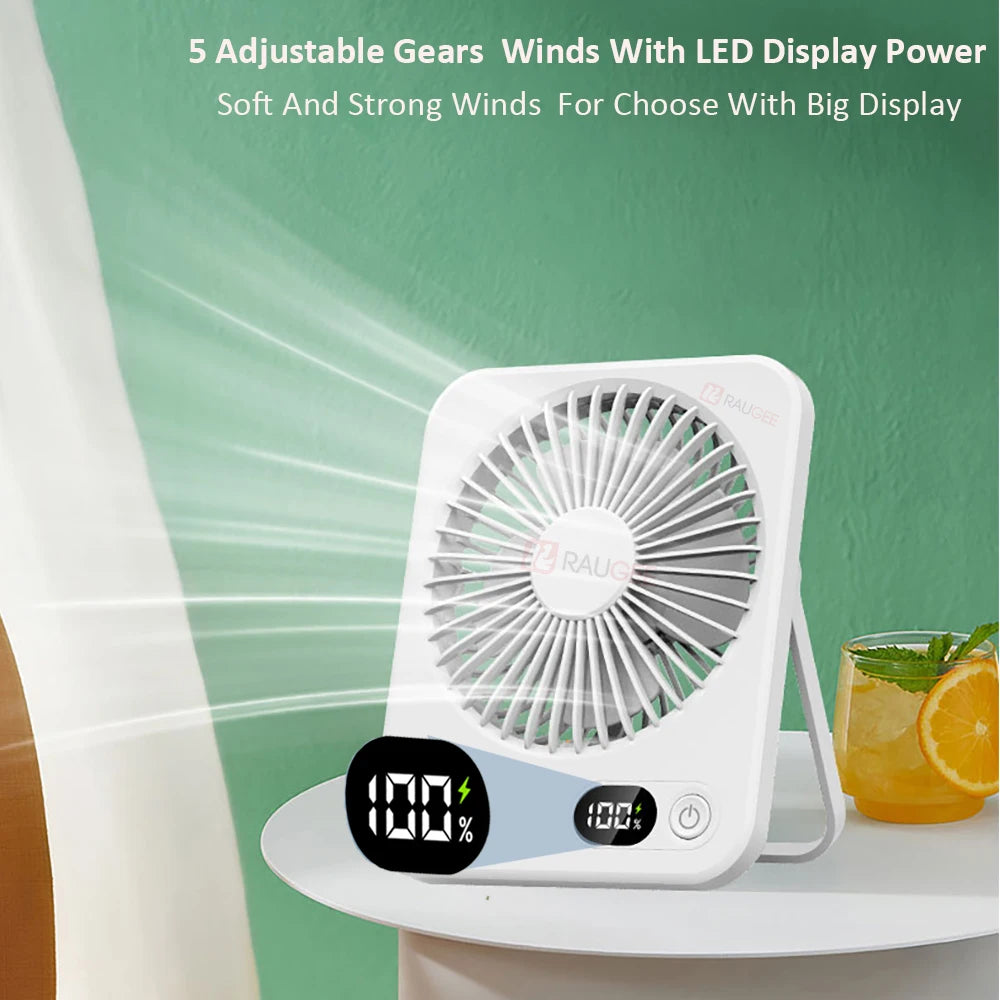 Mini ventilateur portable USB, ventilateur de bureau rechargeable, ventilateur de table pour bureau, ventilateur mural 5 vitesses, ventilateur de bureau, ventilateur portable pour étudiants, bureau, maison