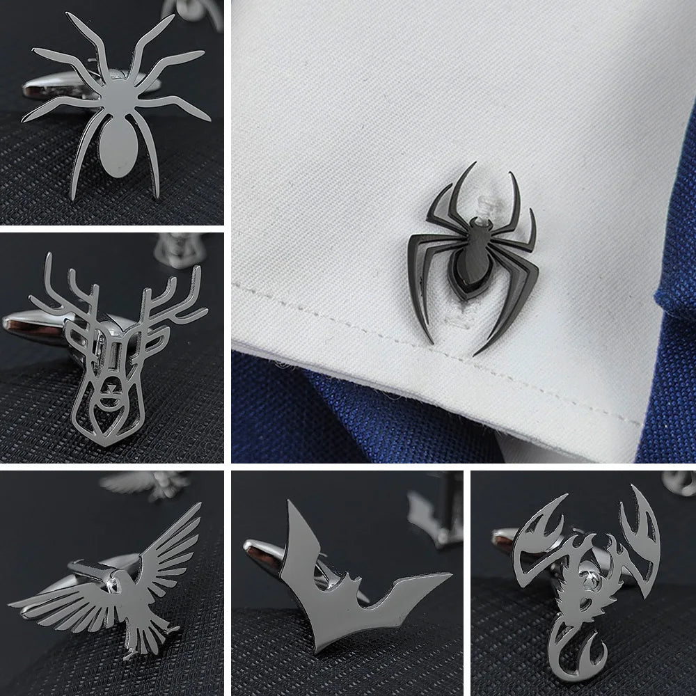 Manschettenknöpfe aus Edelstahl mit Totenkopf, Spinne, Fledermaus, Herren-Hemdknöpfe, Krawatten für Herrenkleidung, dekorative Punk-dunkle Manschettenknöpfe, Schmuckgeschenk