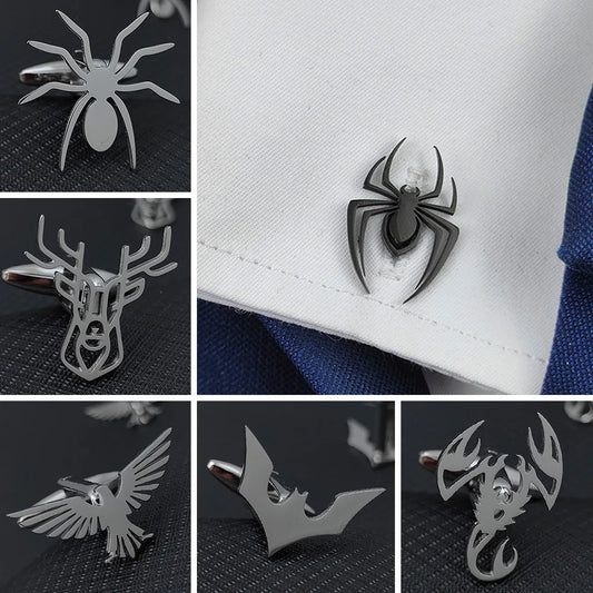 Stainless Steel Skull Spider Bat Cufflinks Men Shirt Buttons Ties for Men's Clothes Decorative Punk Dark Cuff Links Jewelry Gift