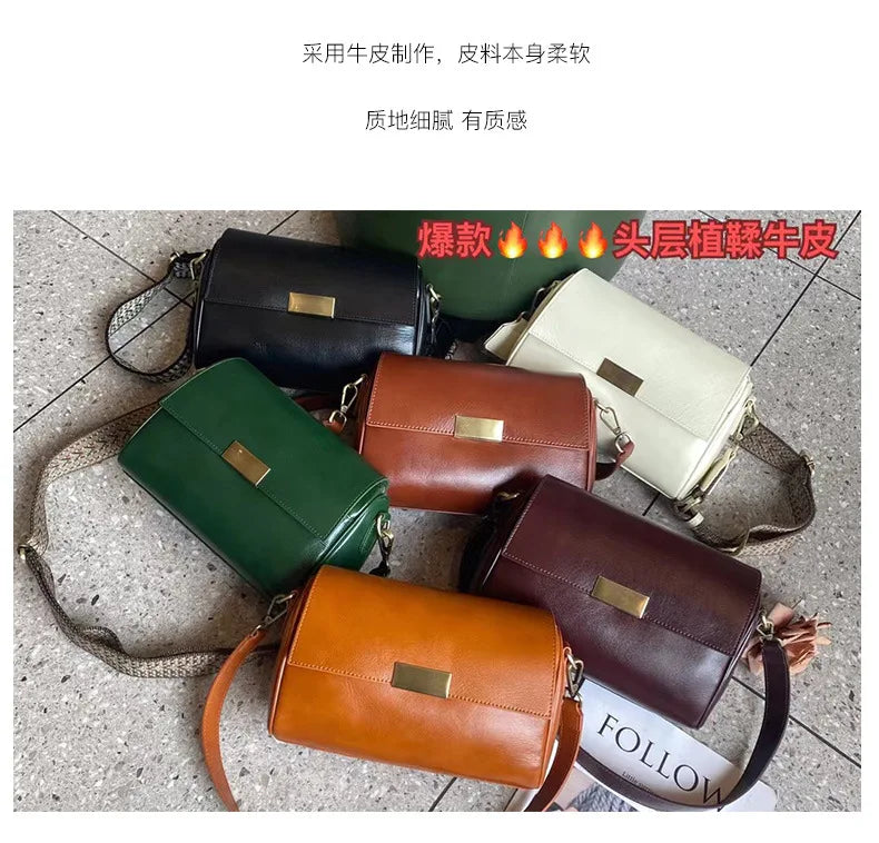 Vielseitige Damen-Umhängetasche aus Rindsleder, Damen-Crossbody-Tasche, Neu 2025, pflanzlich gegerbtes Oberleder, lässige Messenger-Handtasche