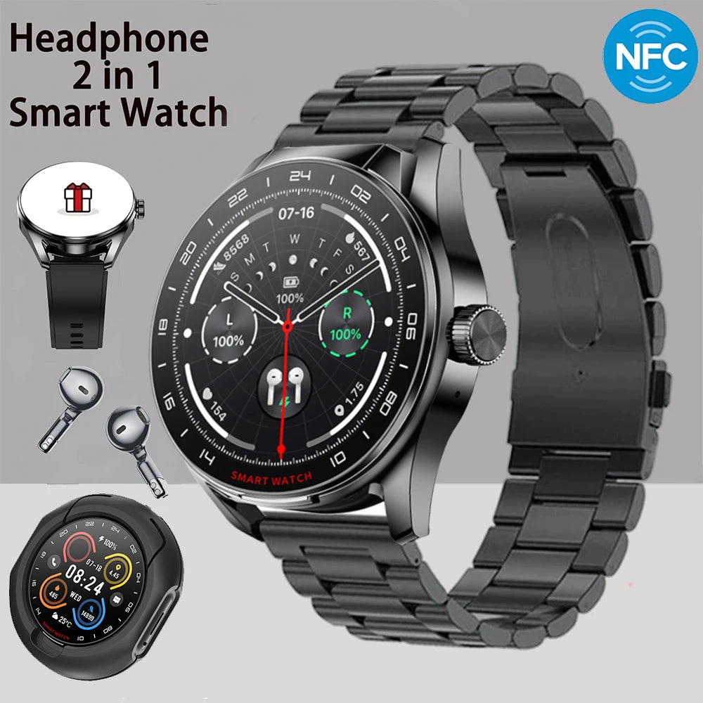 2025 Neue NFC Herren Smartwatch Bluetooth-Anruf Herzfrequenzüberwachung HD Großbildschirm TWS 2-in-1 Sport-Trajektorie Damen Smartwatch
