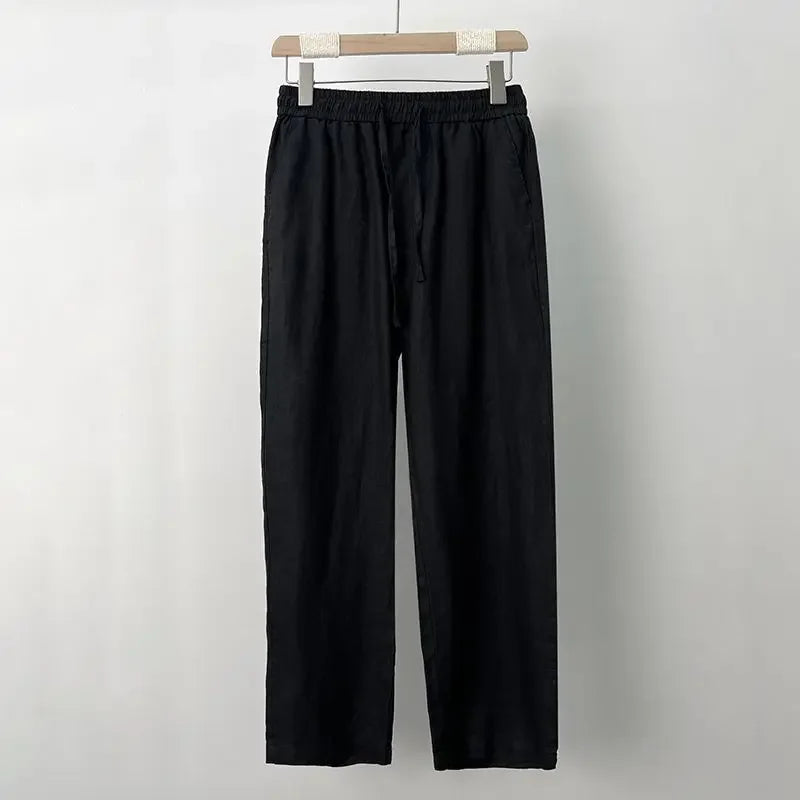 Hochwertige reine Leinenhose für Herren Sommer Baumwoll-Leinen Loose Straight Leg Freizeit lange Hose Frühling Herbst Bequem Atmungsaktiv