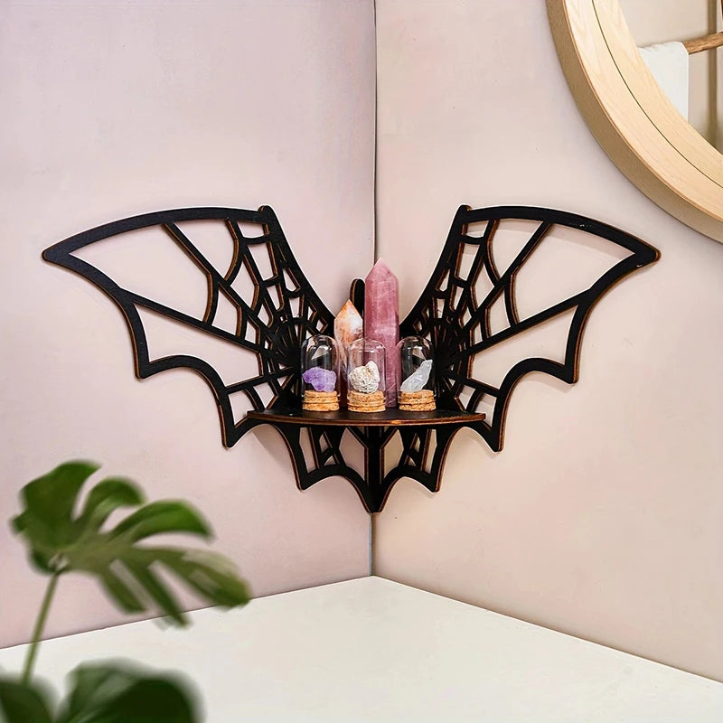 Fledermaus-Eckregale, Holz, schwebend, Fledermaus-Wandeckregale, gotisches Schmuckregal, Halloween-Dekorationsregal für Zuhause