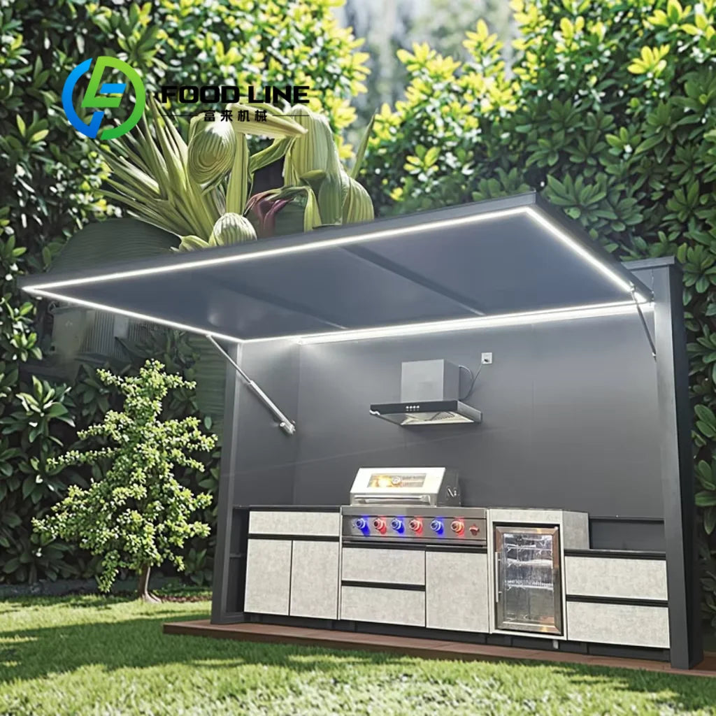 All in One Customizable Modern Premium Powder Coated Rust-Proof & Wind-Resistant Outdoor BBQ Station with Fridge & Sink